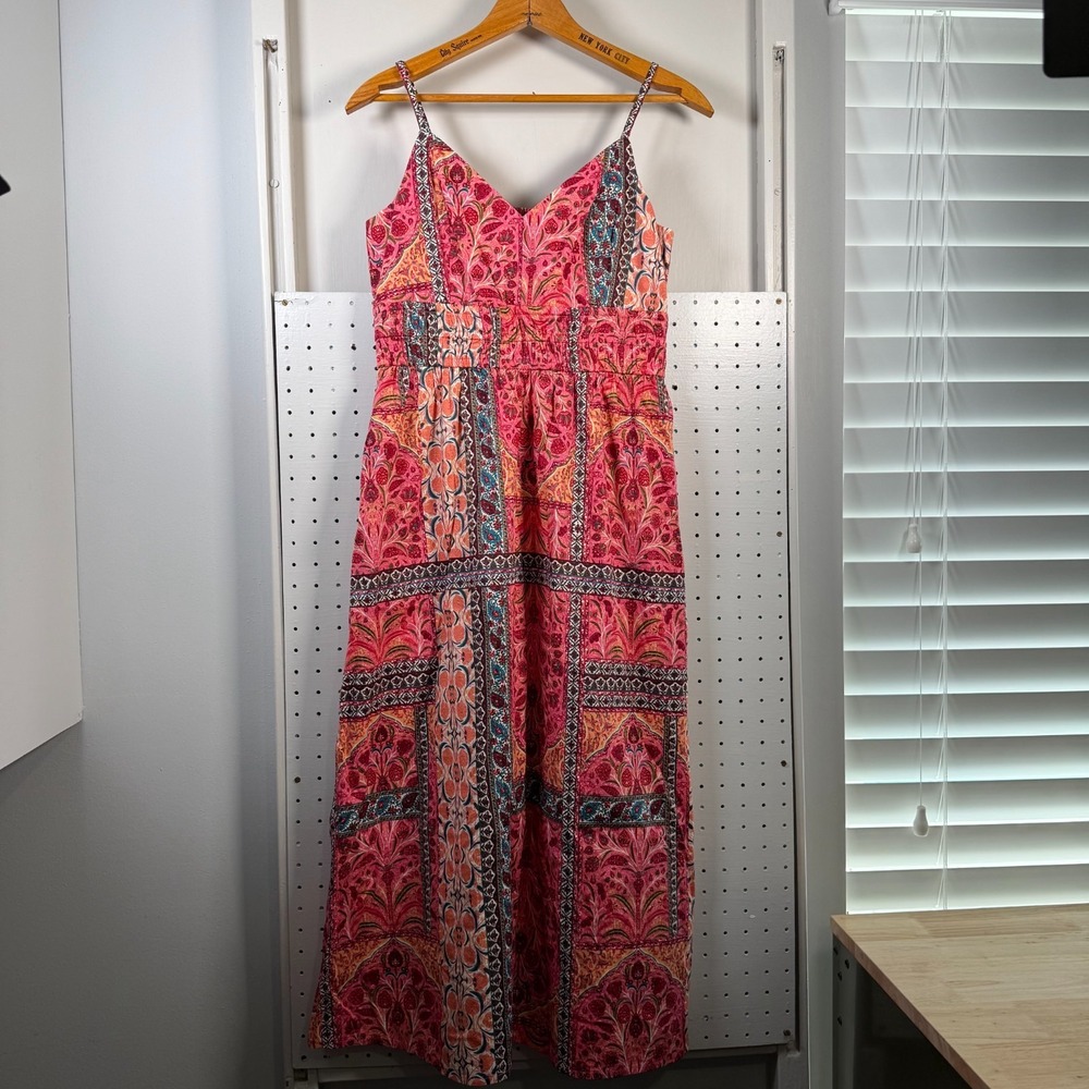 Old Navy Boho Floral Maxi Dress‎ Women's Small Pink Strap Cotton Casual